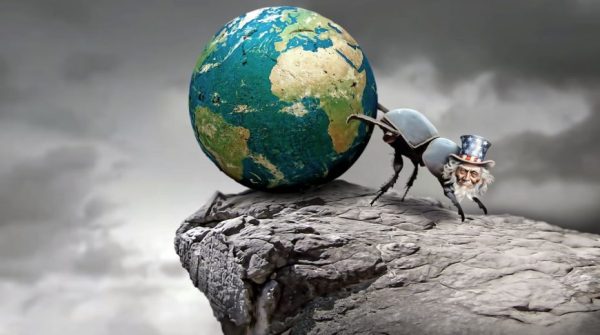 Uncle Sam beetle kicking Earth
