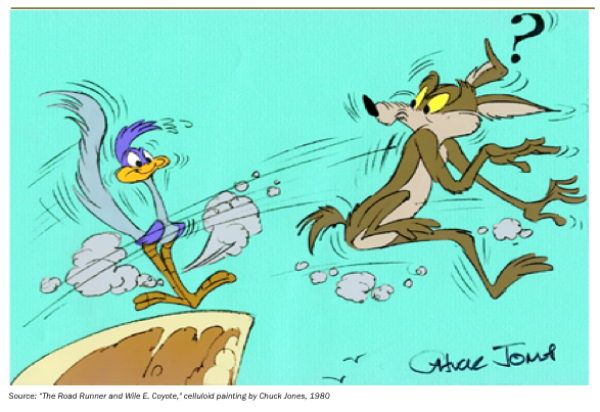 Wile E. Coyote running off cliff