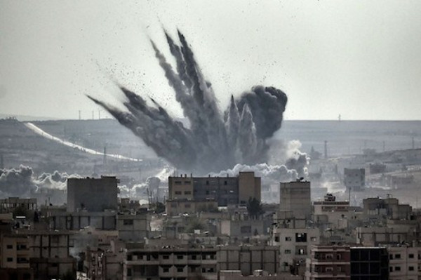 exploding bomb on city